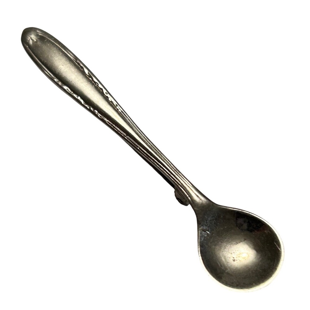 Miniature Salt Spoon Sterling Silver Brooch Pin 2.25 Inch 3.56g Vintage